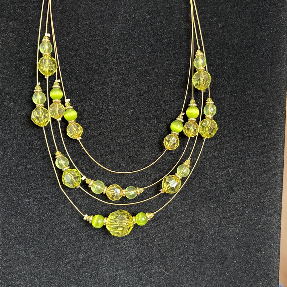 Gold and Green Beaded Necklace